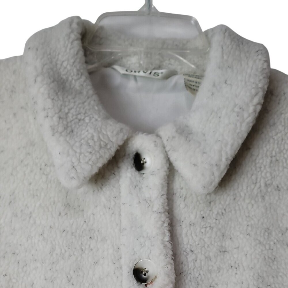 Orvis Womens White Sherpa Button-Up Jacket W/ Tapestry Trim Pockets Size M Polye - Picture 6 of 13